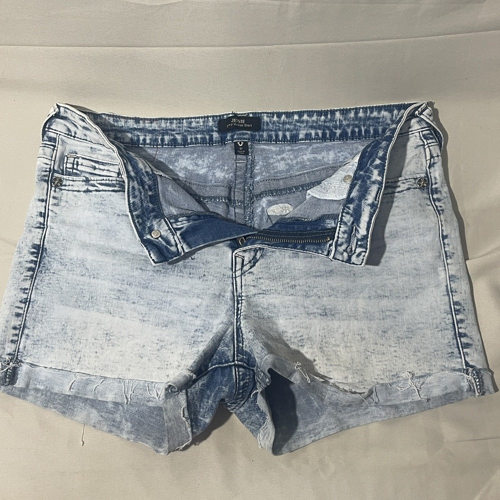 True Religion Jennie Curvy Short Size 31 Rolled Raw Hem Mid Rise Super Skinny